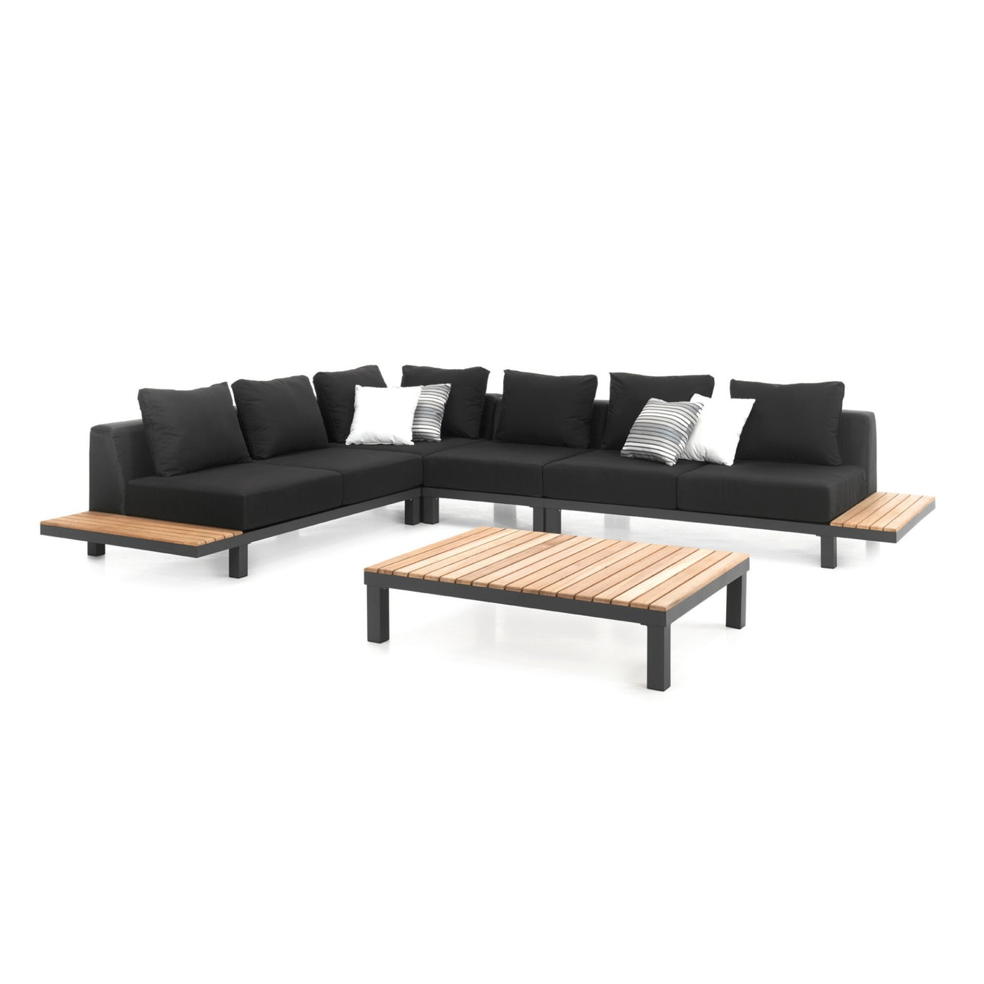 Hawai Lounge Set - Alu Charcoal + Teak + Black Textylene Cushion