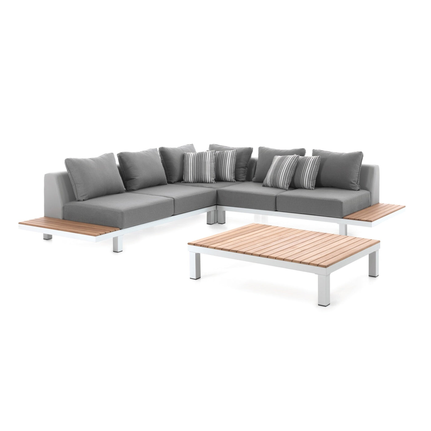 Hawai Lounge Set - Alu White + Teak + Grey Textylene Cushion