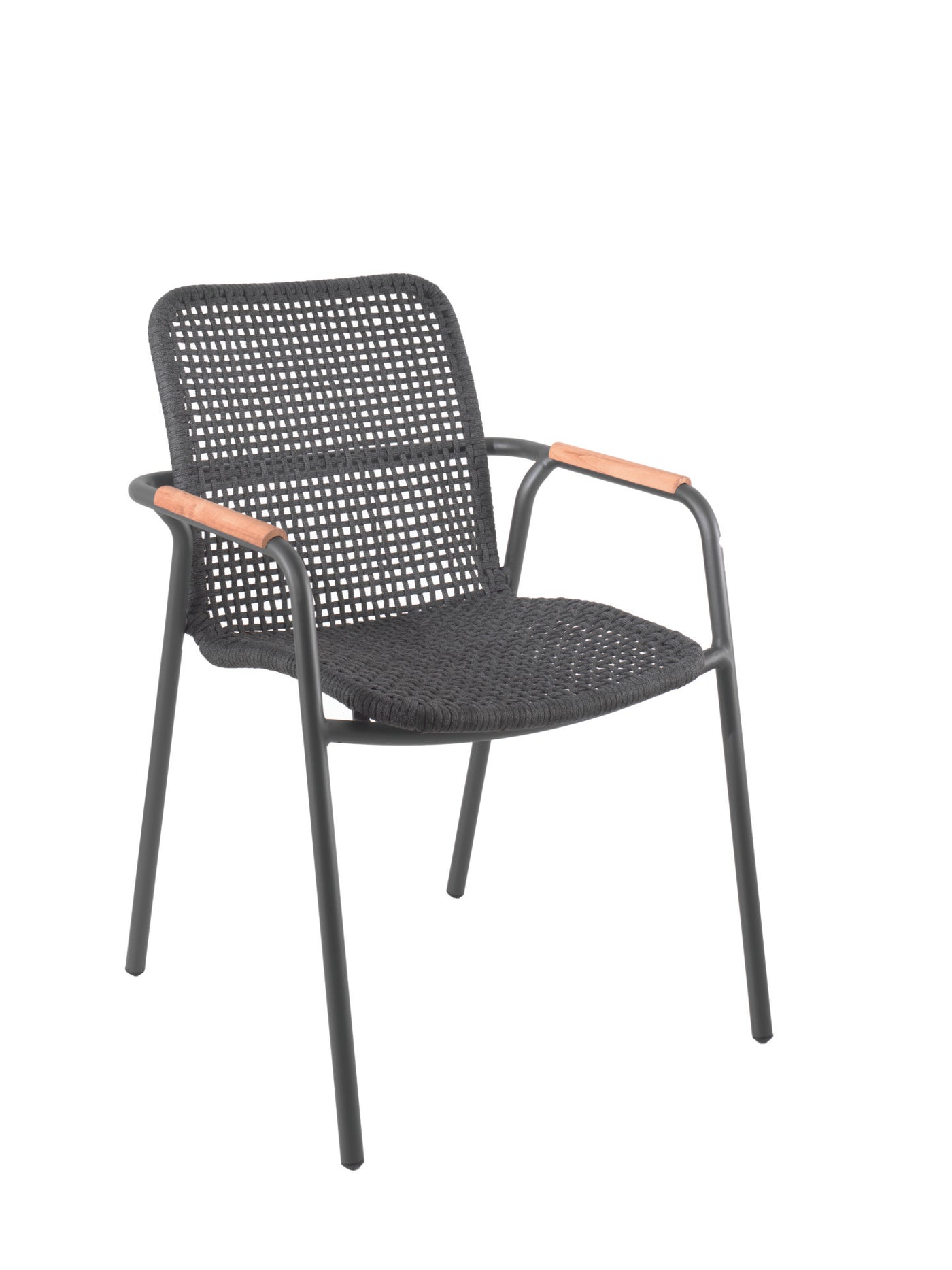 Diego Stacking Chair - Aluminum / Rope Black With Teak Arm