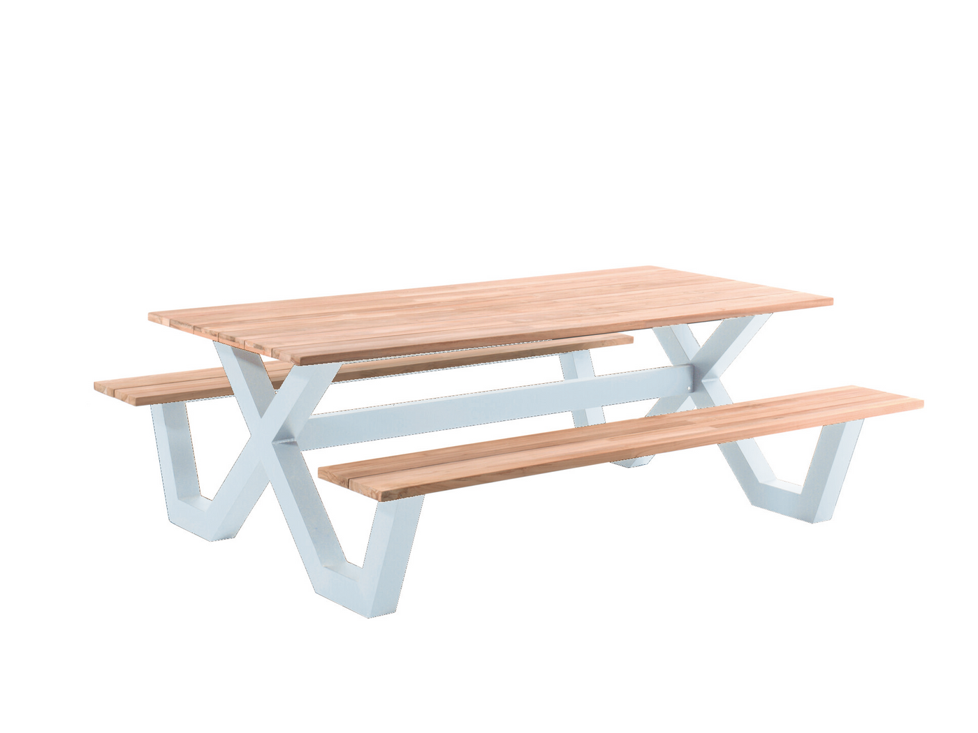 Carelli Picnic Table 220x100 - Alu White, New Teak Top