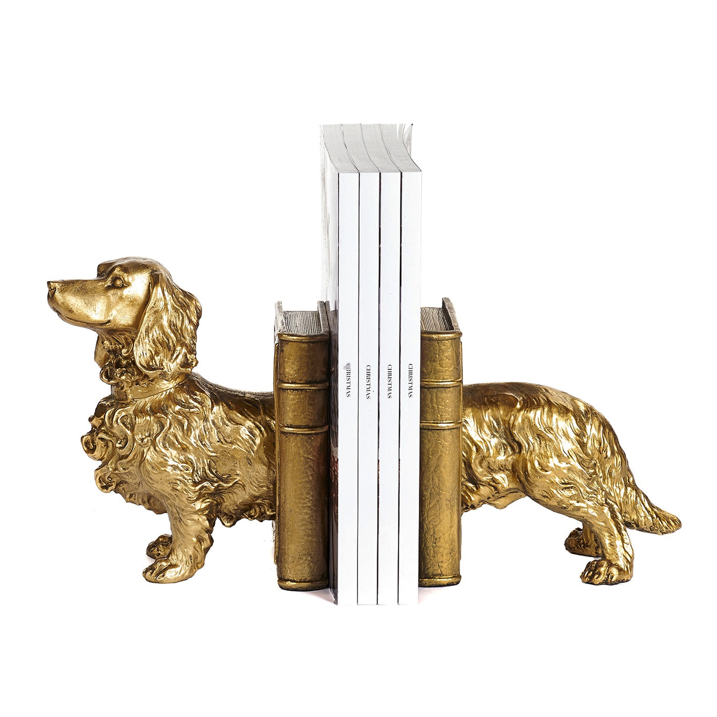 Dachshund Dog Bookends Set - Gold