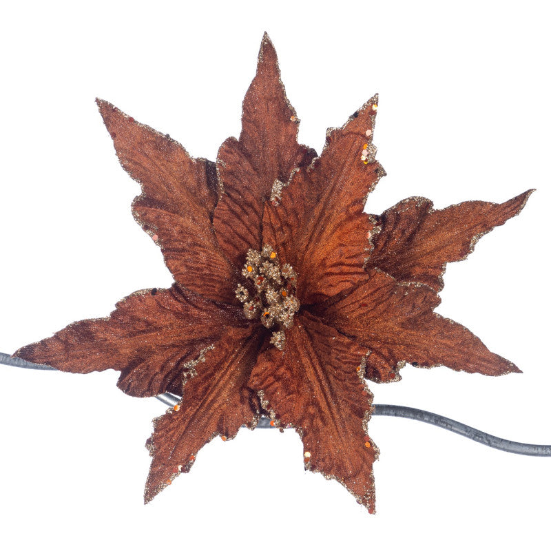 Fabr.Poinsettia Flower On Clip Brwn 28Cm
