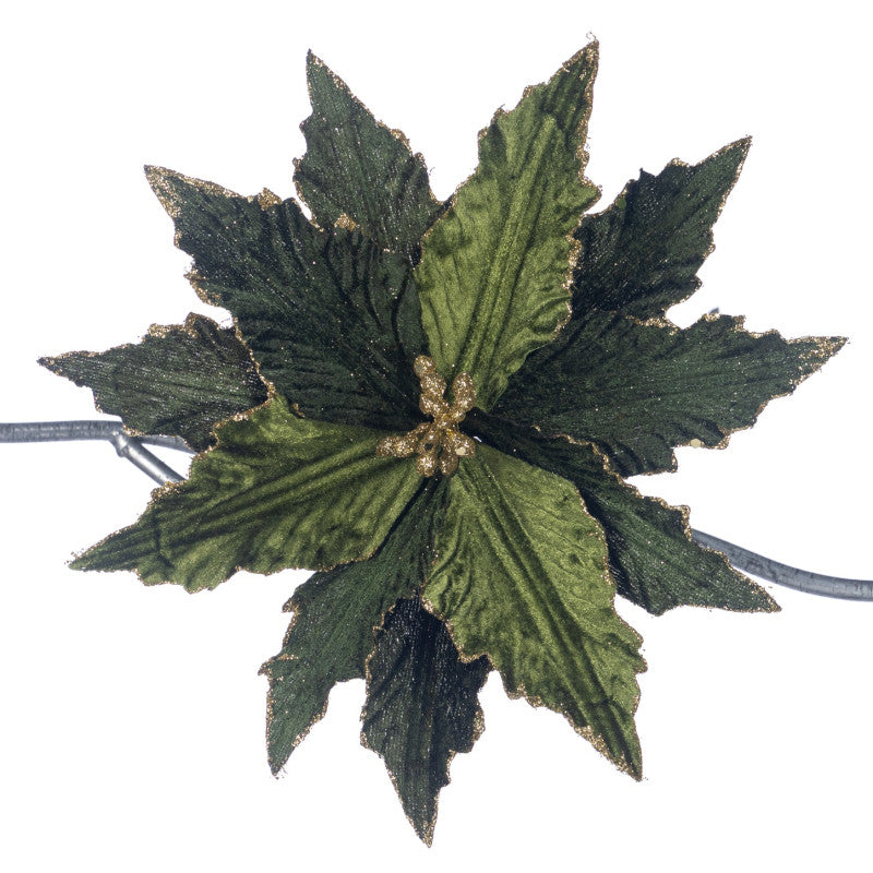 Fabr.Glt Poinsettia On Clip Grn/Gld 22Cm