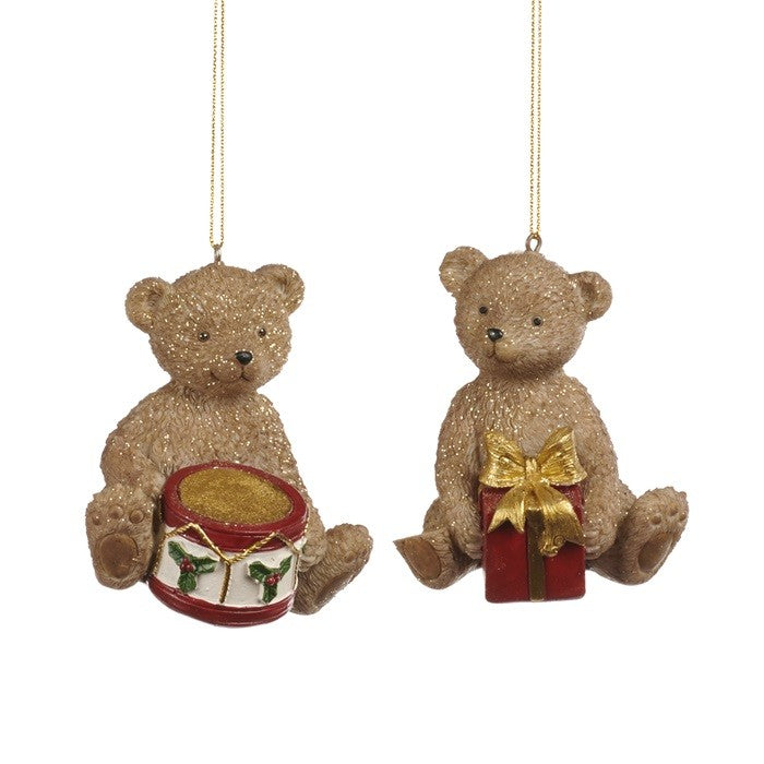 Christmas Teddy Bear with Drum and Gift - Brown