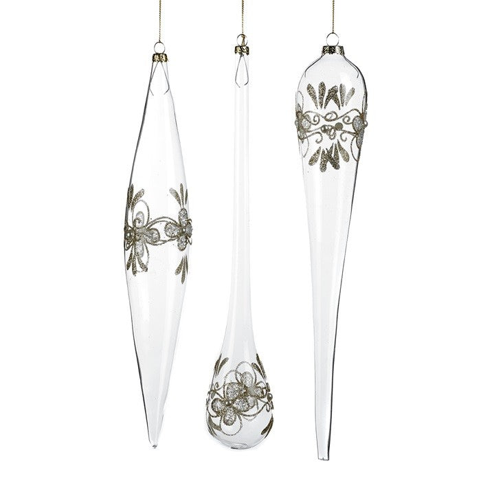Glass Bead Flower Drop / Icicle Ornament - Clear