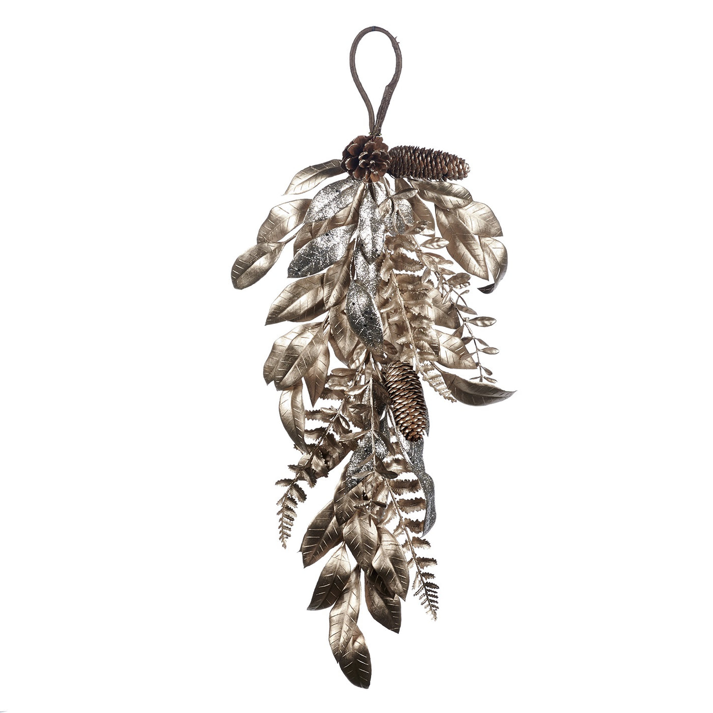 Metallic Leaf / Pinecone Teardrop - Champagne / Brown