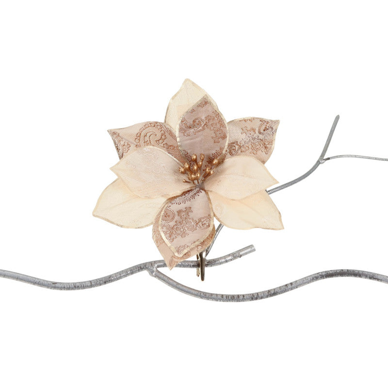 Fabr.Broc.Flower On Clip Crm/Brwn 15Cm