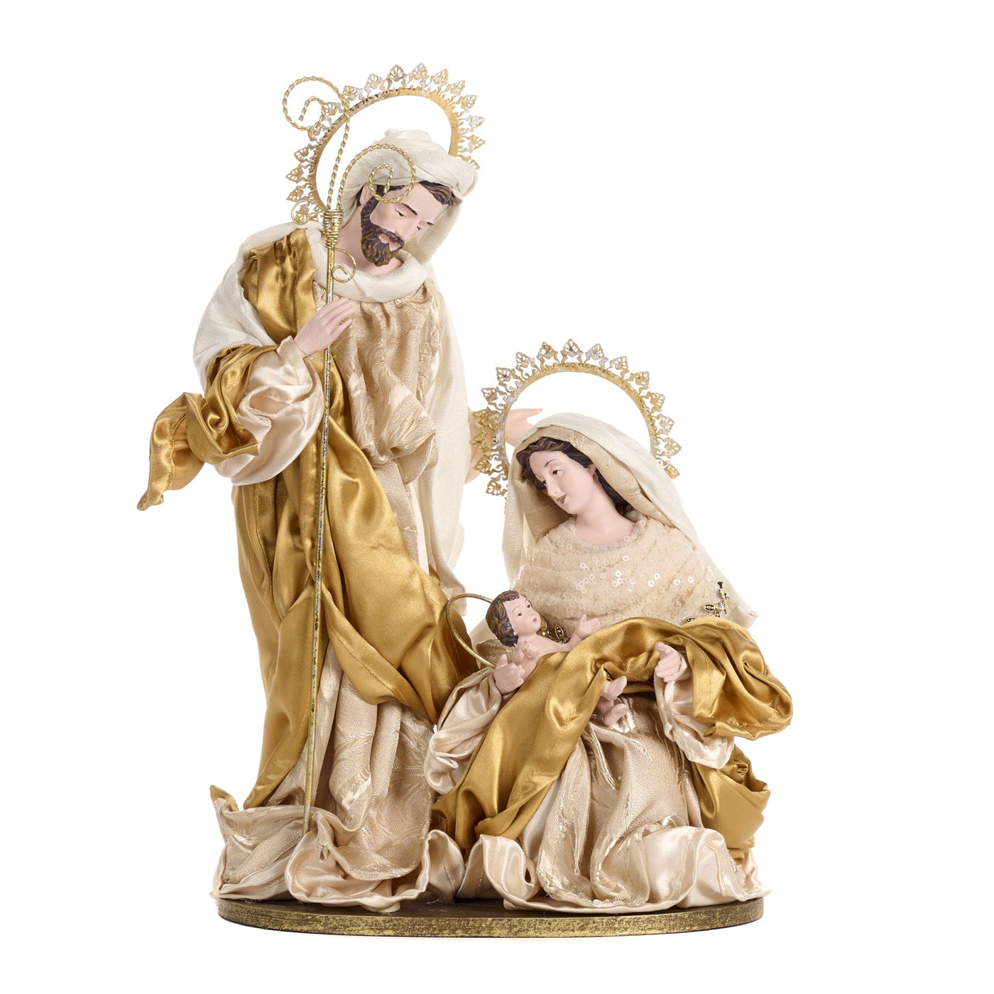 Holy Family with Base & Fabric - Cream/Gold