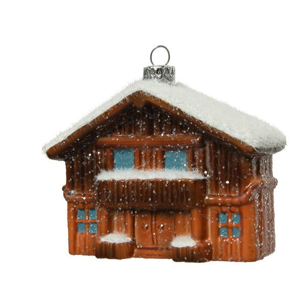 House with Glitter Lacquer Snow Roof - Brown