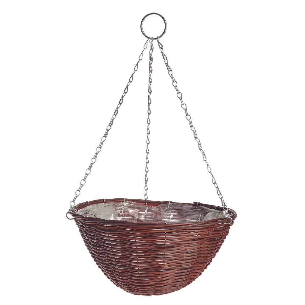 35cm (14'') Rattan Effect Brown Hanging Basket