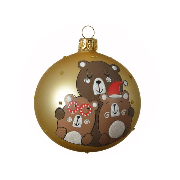 Bauble Glass Matt Bears - Light Gold