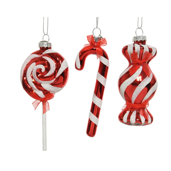 Ornament Lollipop, Candy & Candy cane Glass - Christmas Red