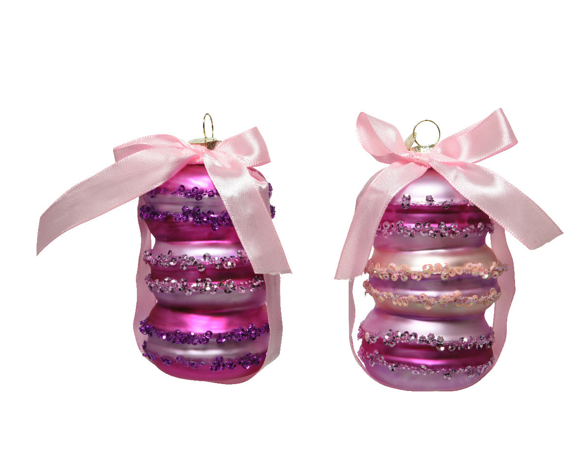Ornament Glass Macaroon Stacked - Light Pink / Dark Pink