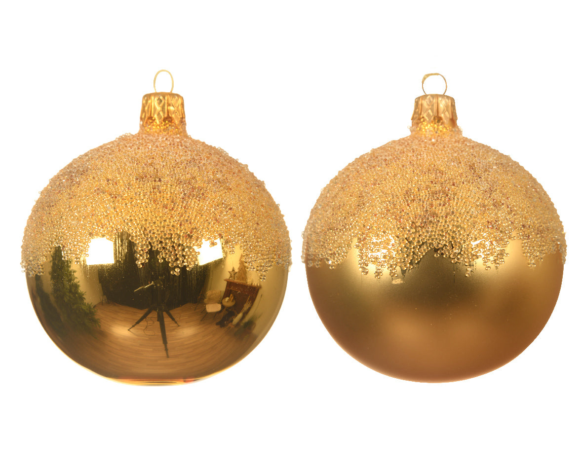 Baubles Glass Shiny Matt with Glitter Top - Light Gold