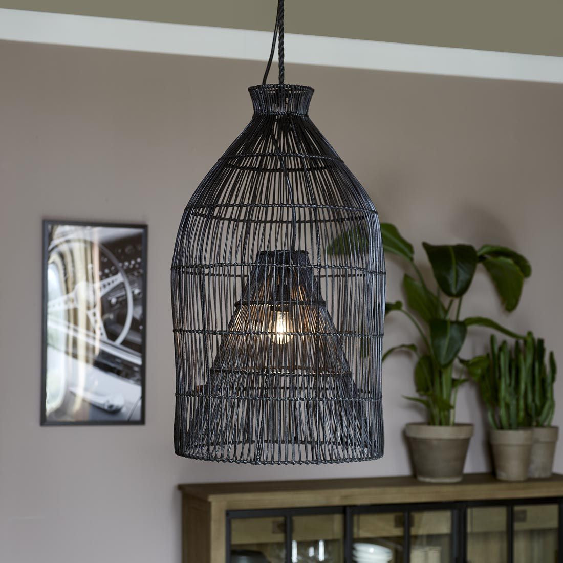 Rustic Rattan Fishing Basket Hanging Lamp