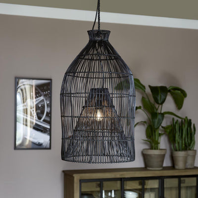Rustic Rattan Fishing Basket Hanging Lamp
