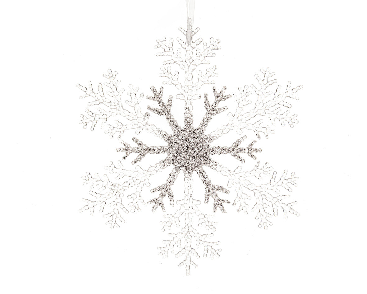 Hanging Snowflake with Glitter - Transparent / Silver