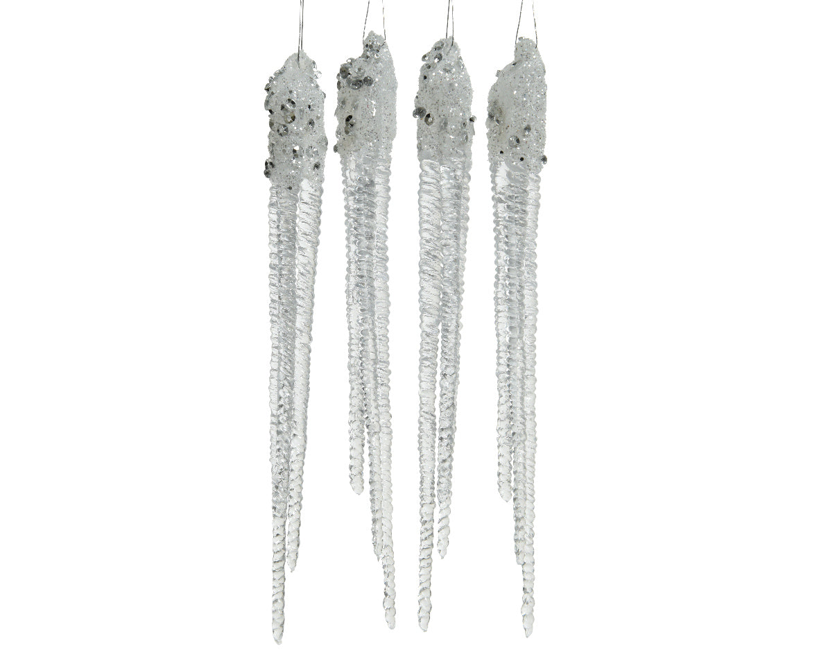 Icicle with Glitter - Clear / Silver
