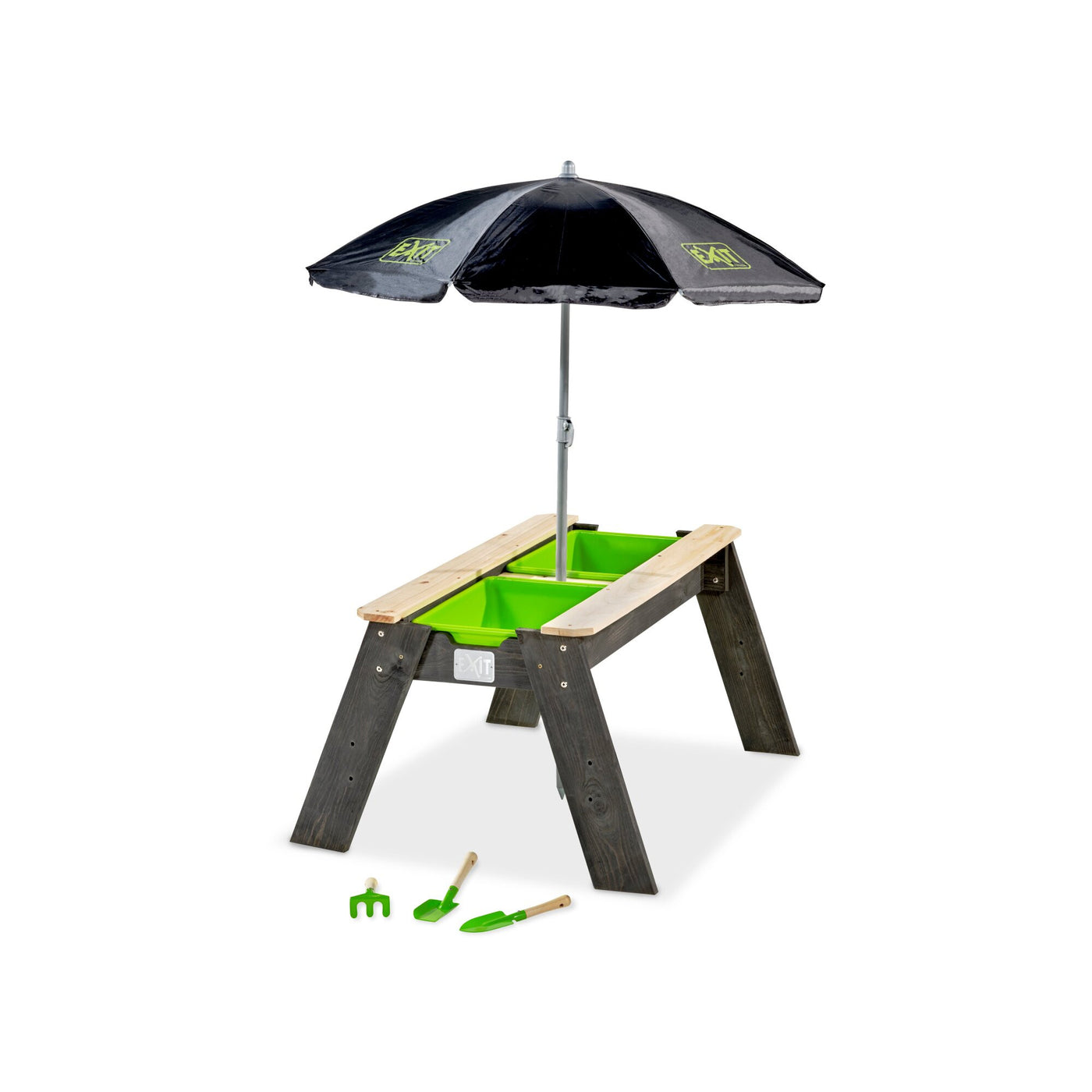 EXIT Aksent Sand & Water Table with Parasol and Gardening Tools