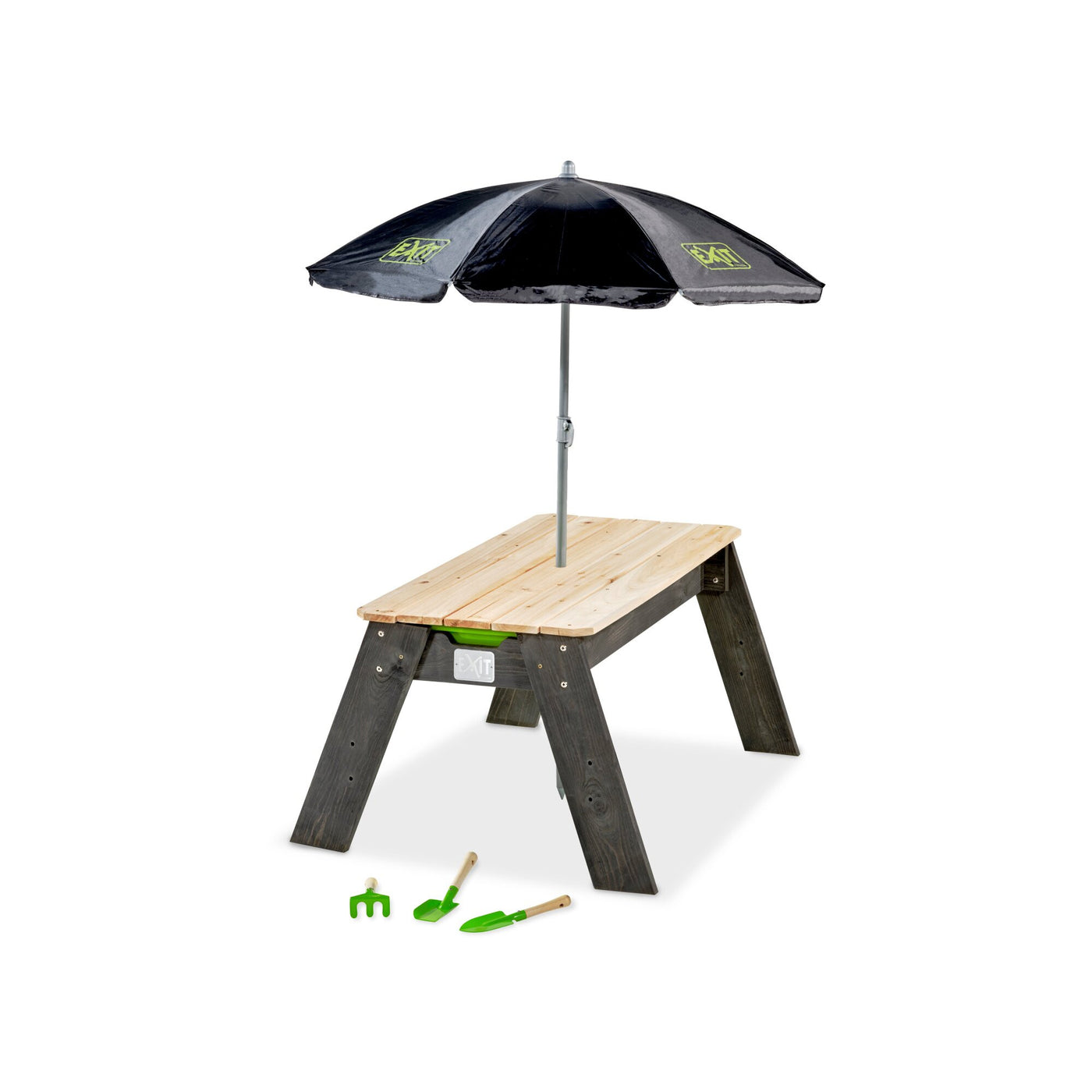 EXIT Aksent Sand & Water Table with Parasol and Gardening Tools