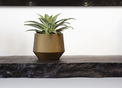 Vase Cylinder Geo Groove 25x20cm Black/Gold
