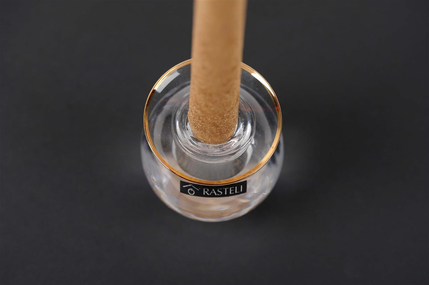 Glass Candle Ring - Clear Glass - Golden Rim