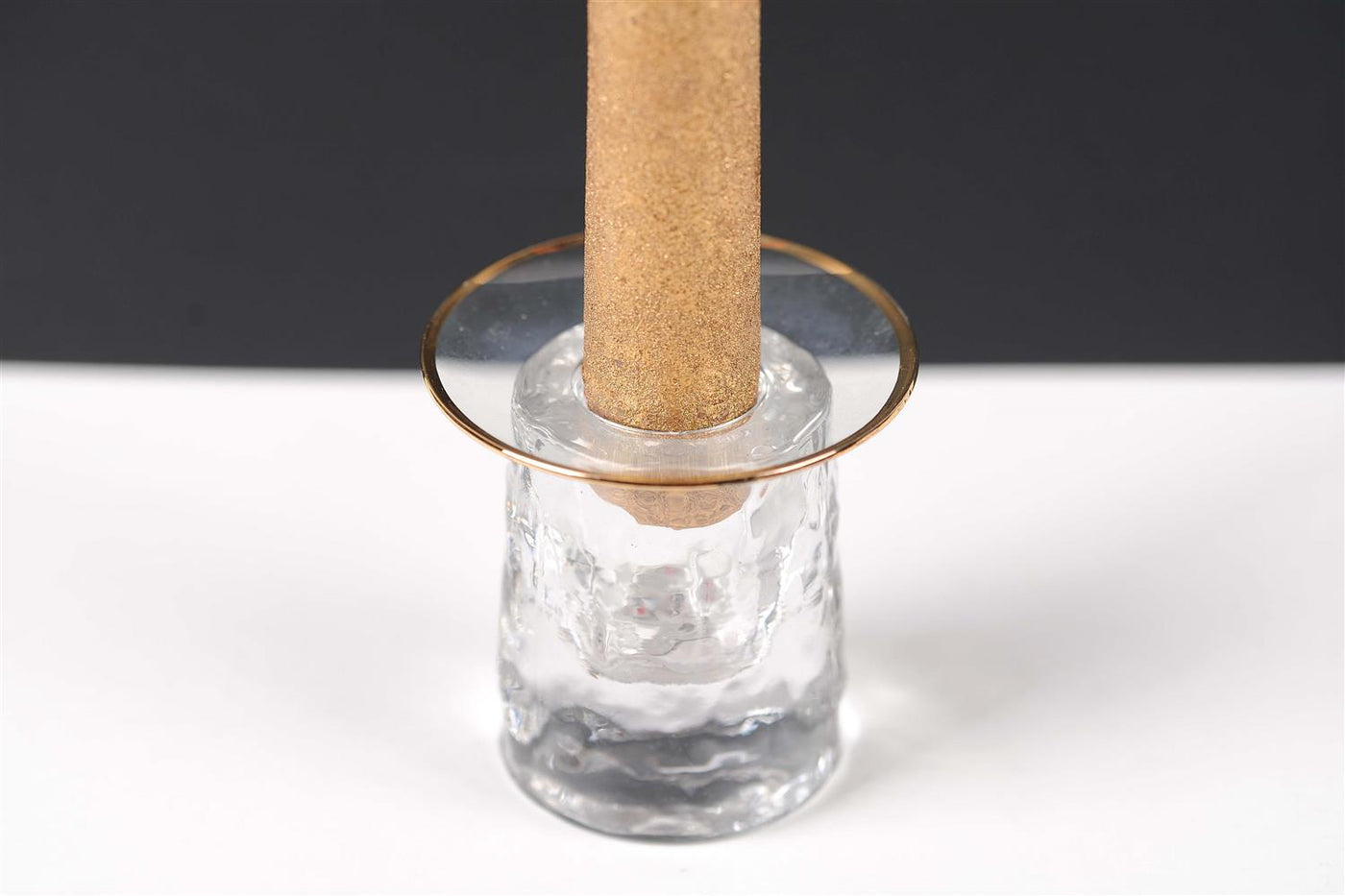 Glass Candle Ring - Clear Glass - Golden Rim