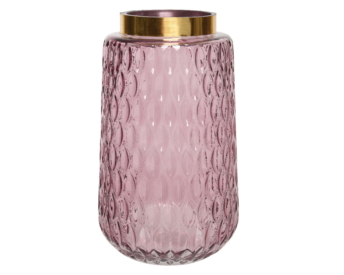 Vase Glass Shiny with Sprayed Color Gold Rim - Velvet Pink