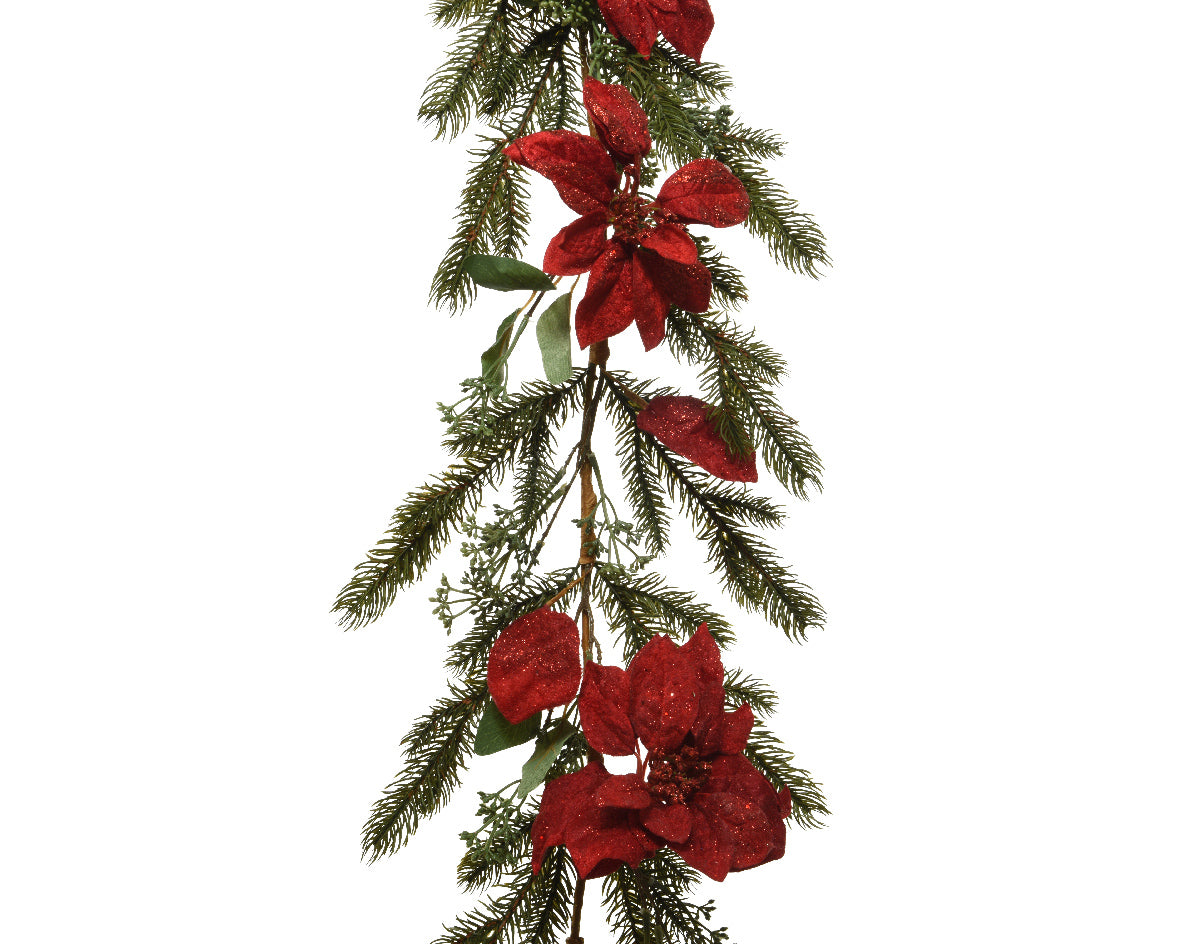 Garland Poinsettia with Glitter - Green / Red