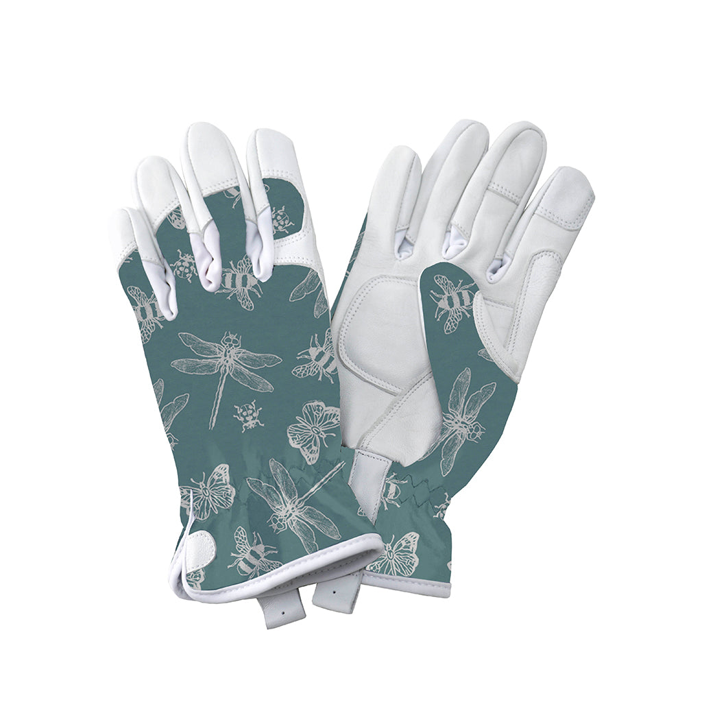 Premium Leather Gloves - Flutter Bugs Teal Ladies Small - The Pavilion