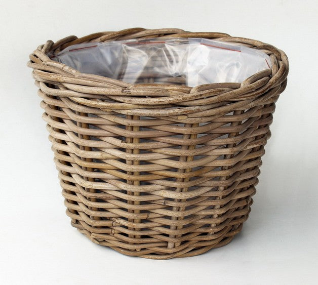 Planter Round Rattan Grey D20H16cm
