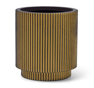 Vase Cylinder Groove 15x17cm Black/Gold