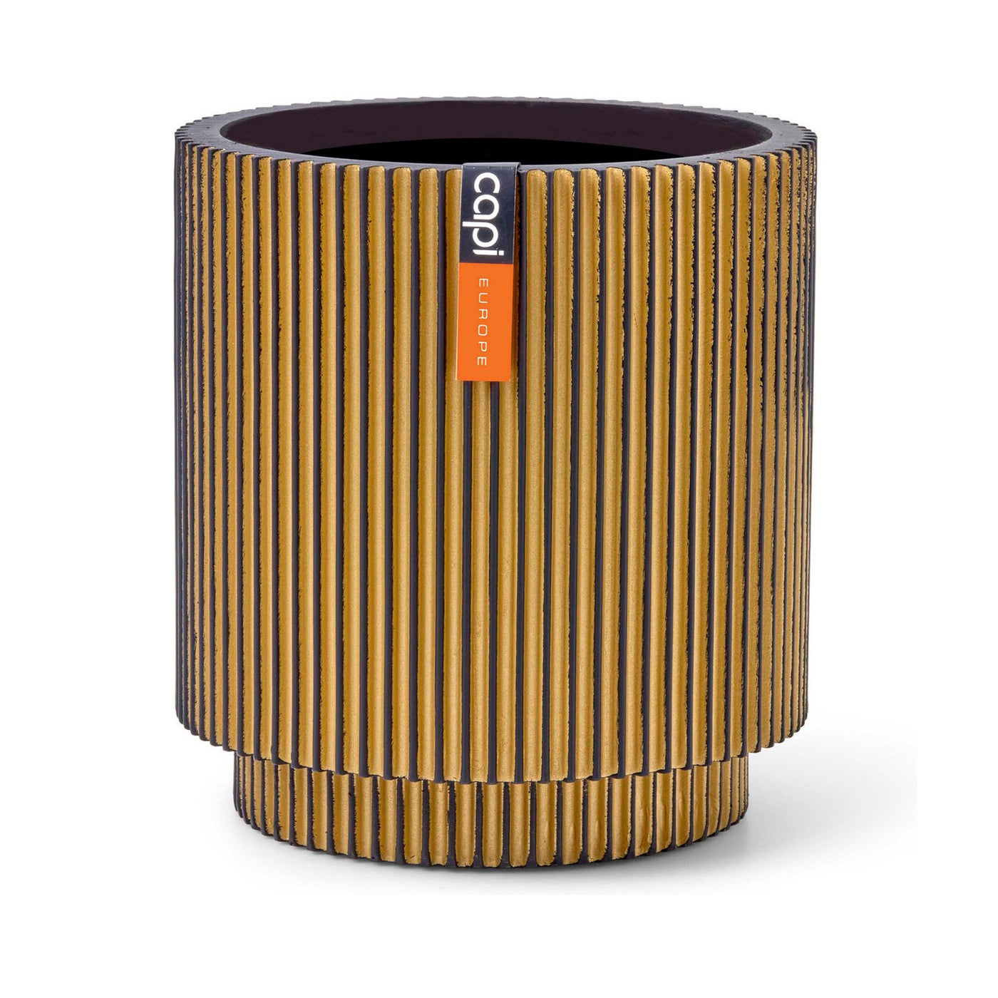 Vase Cylinder Groove 19x21cm Black/Gold