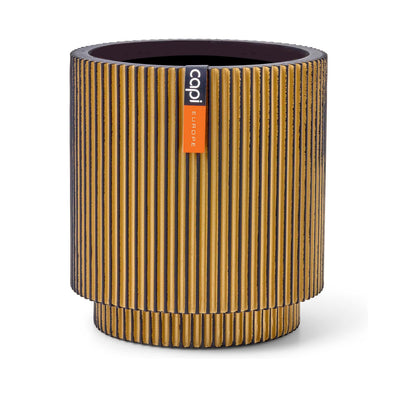Vase Cylinder Groove 19x21cm Black/Gold