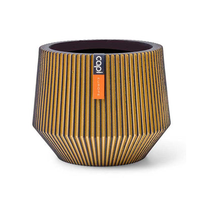 Vase Cylinder Geo Groove 19x16cm Black/Gold