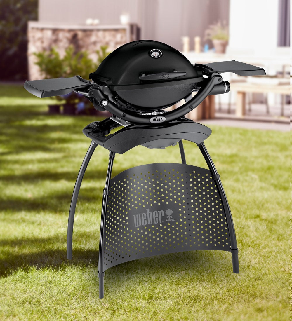 Weber Q 2200 Gas Barbecue with Stand - Bundle with Cover,cookbox scraper & instant read thermometer