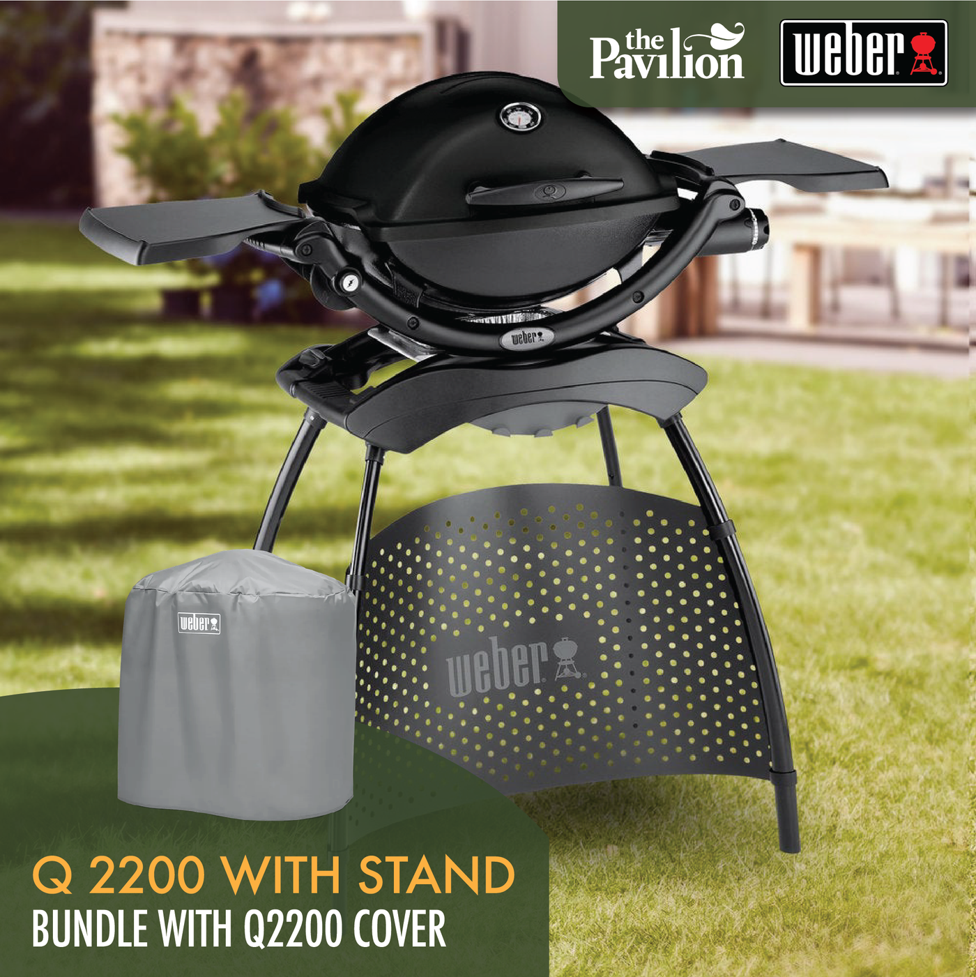 Weber Q 2200 Gas Barbecue with Stand - Bundle with Cover & cookbox scraper