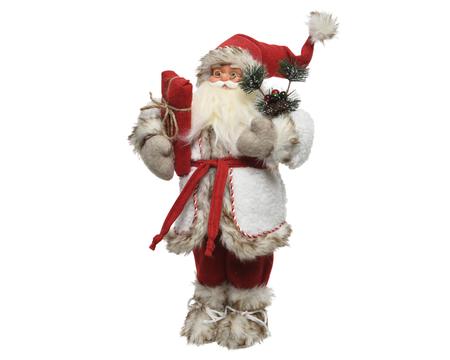 Santa in Teddy Coat with Faux Fur & Present - Red