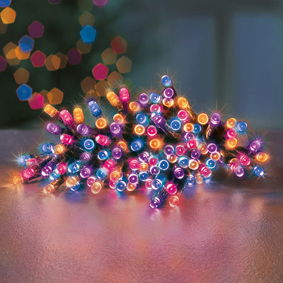 100 Multi Action Battery Operated LED Lights with Timer- Rainbow
