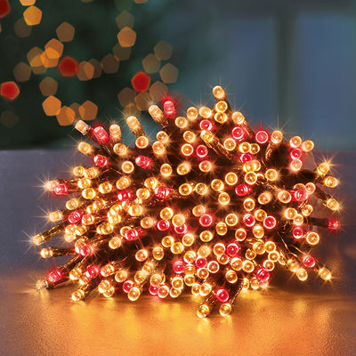 200 Multi Action LED Supabrights Christmas Lights with Timer - Vintage Gold & Red