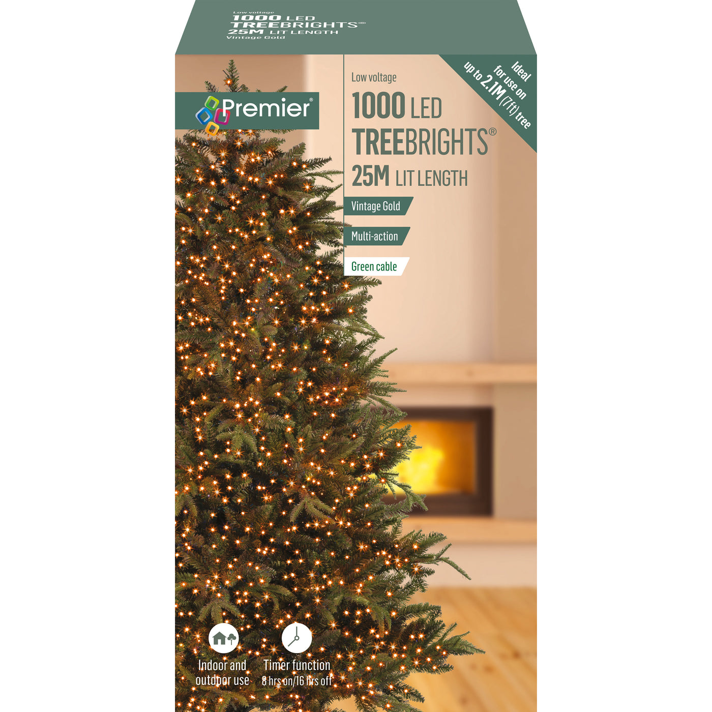 1000 Multi Action LED TreeBrights Christmas Tree Lights - Vintage Gold