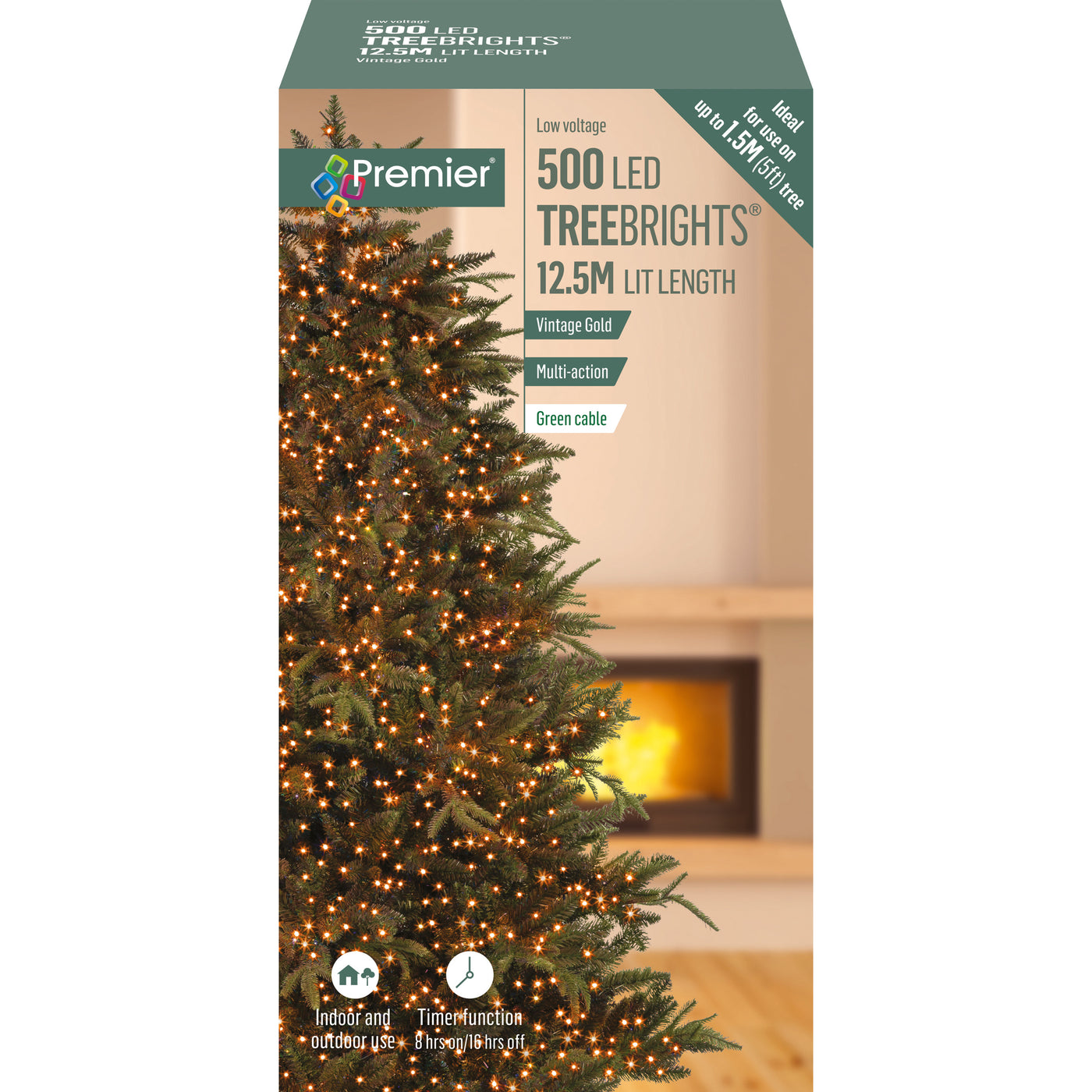 500 Multi Action LED TreeBrights Christmas Tree Lights - Vintage Gold