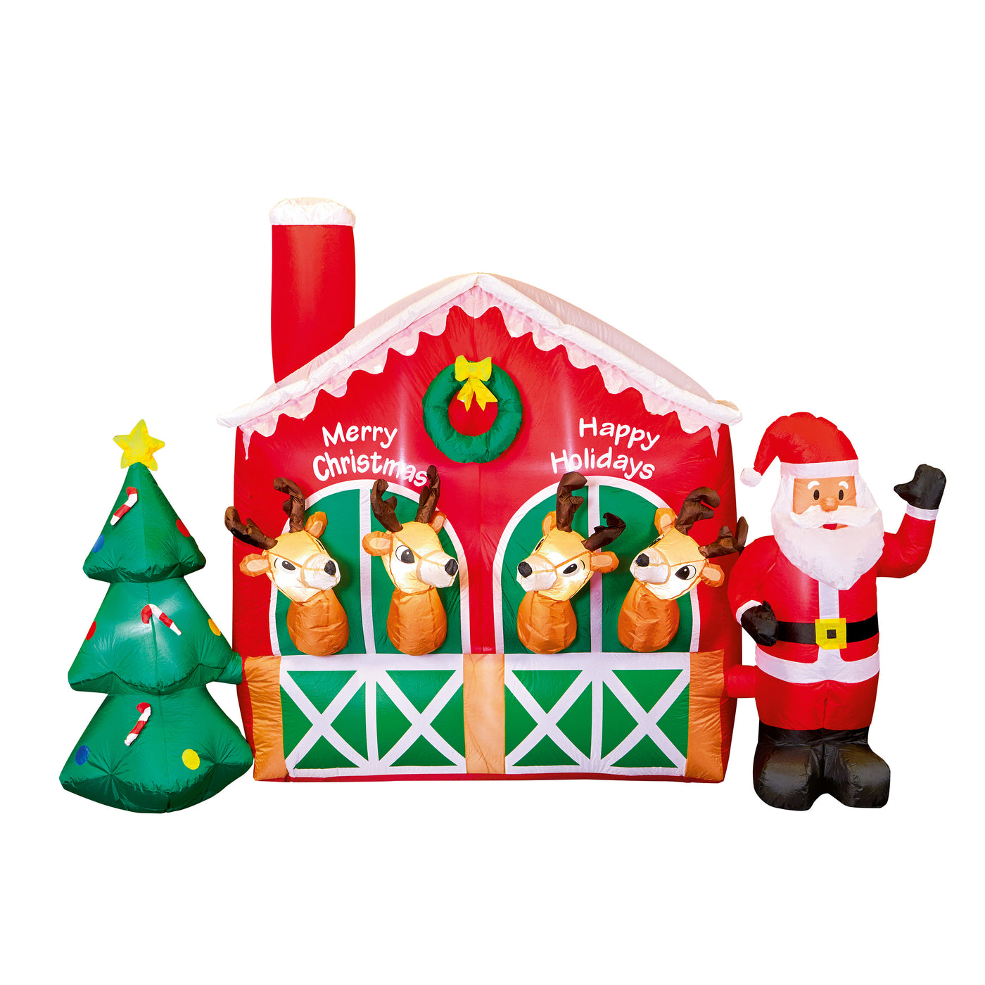 2.7 m Inflatable Stable with Reindeers, Santa, and Christmas Tree