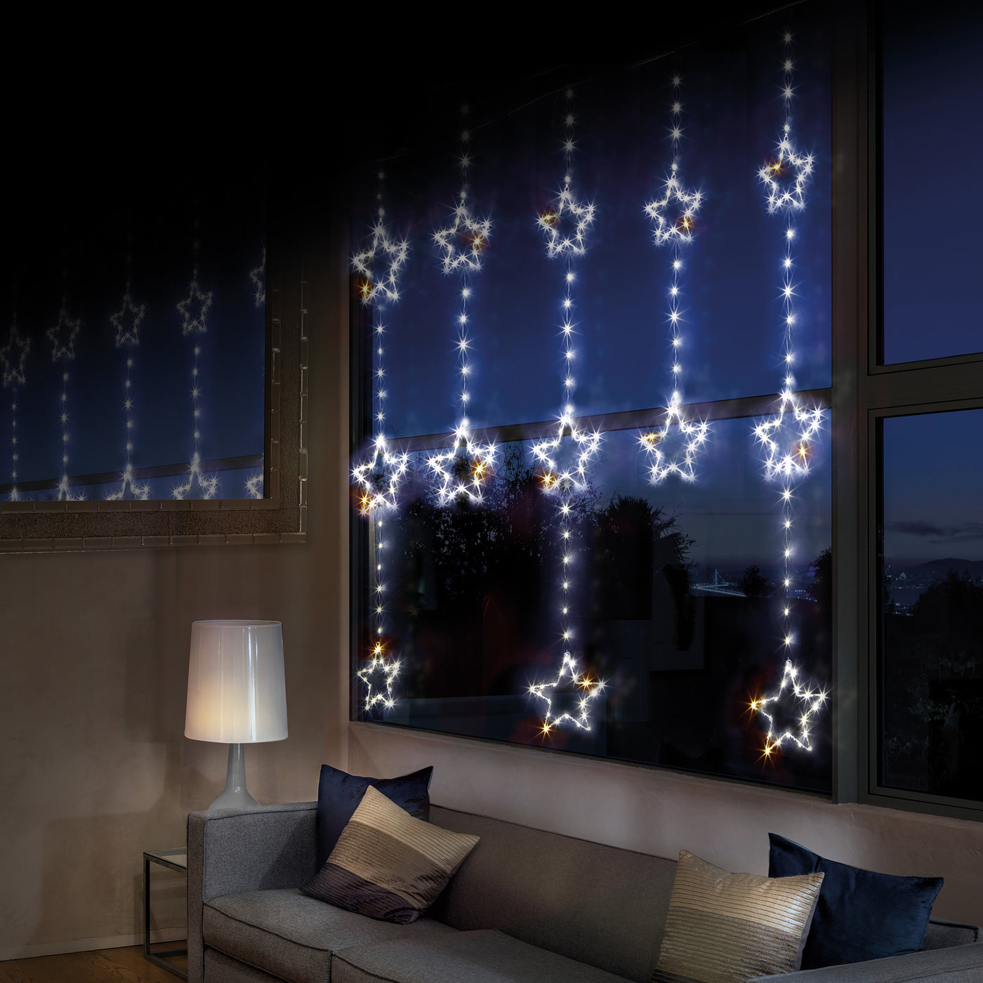 312 LED 1.2x1.3m Star Pin Wire Curtain Twinkle Lights - White