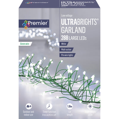 288L LED UltraBright Garland Green Wire- White