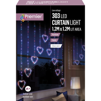 303 LED 1.2x1.2m Pin Wire Heart Shape V Curtain Lights - Rainbow