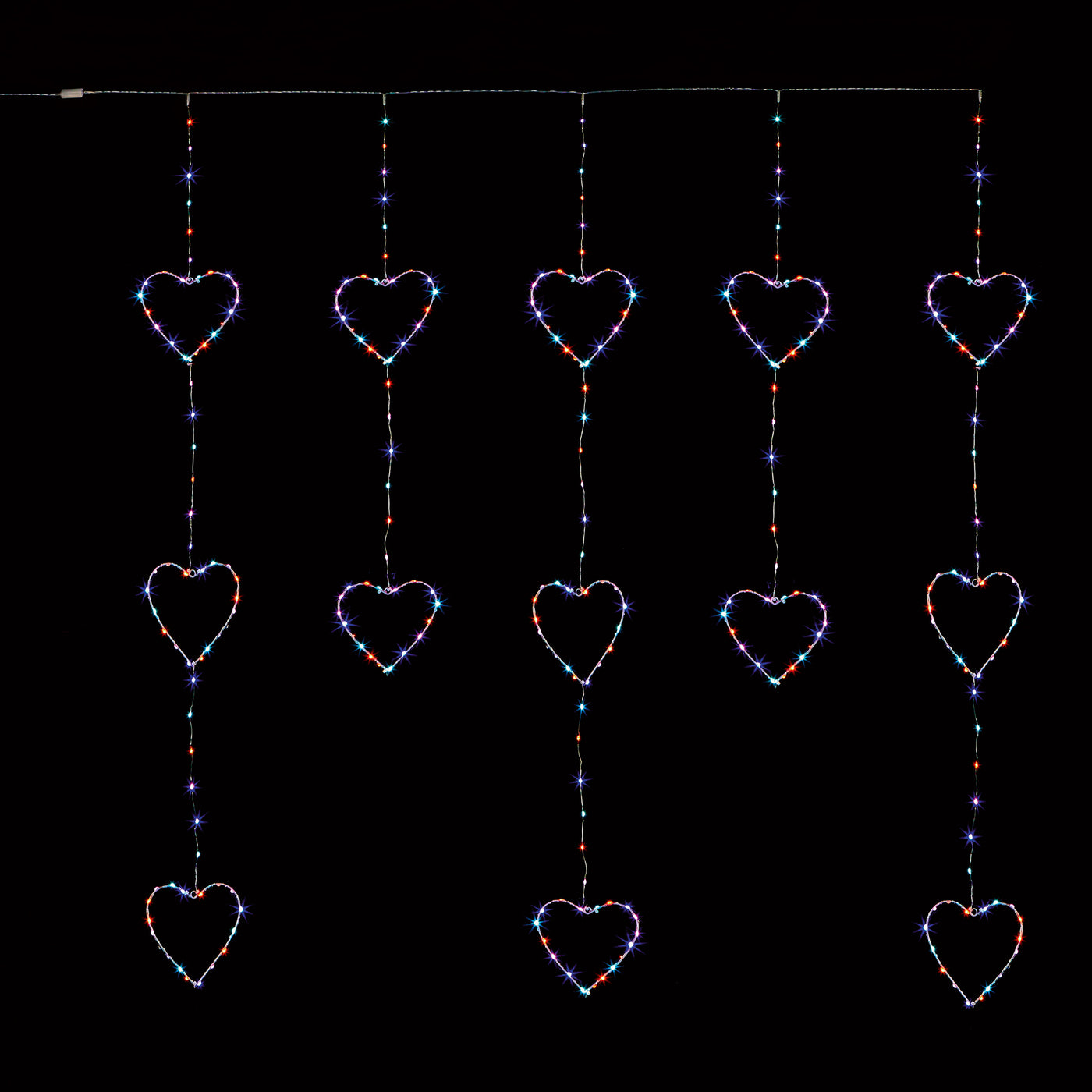 312 LED 1.2x1.3m Heart Shape Pin Wire Flashing Curtain Lights - Rainbow