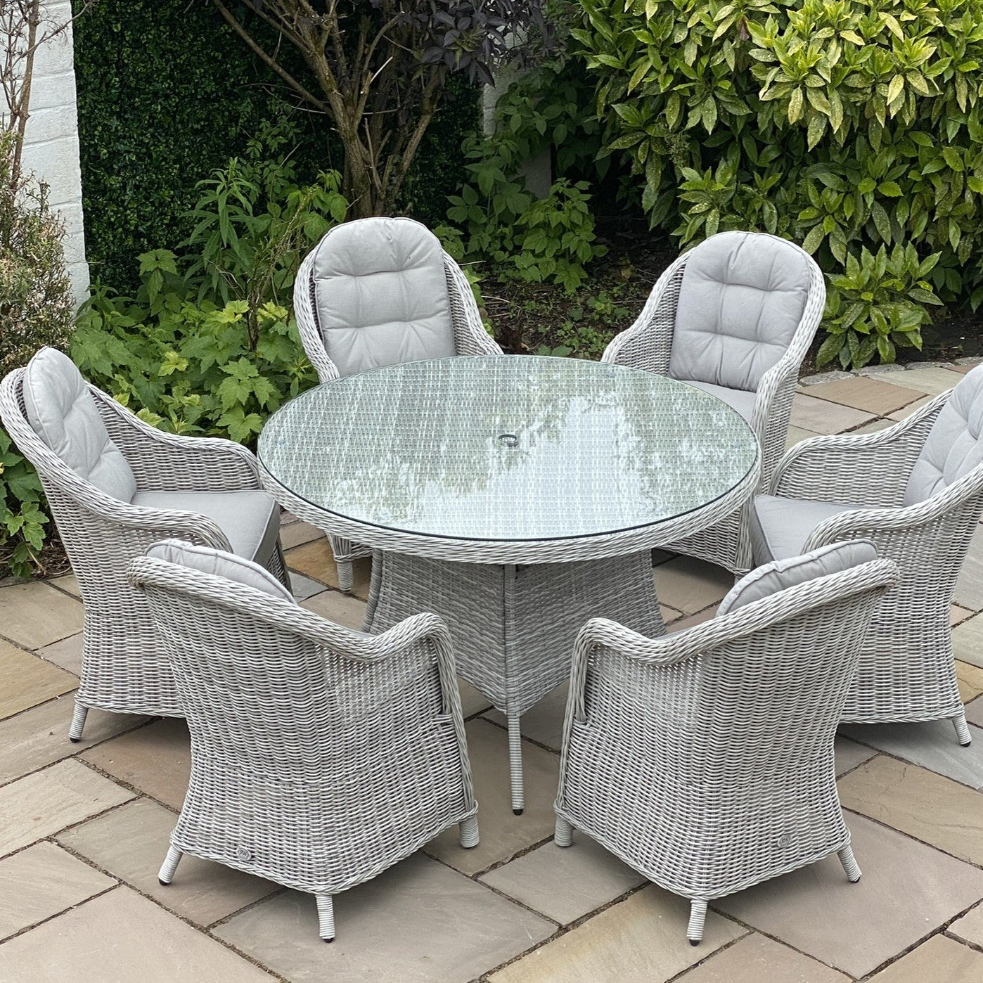 Sepino - 6 Seater Set with Round Table & Lazy Susan (Light Grey)