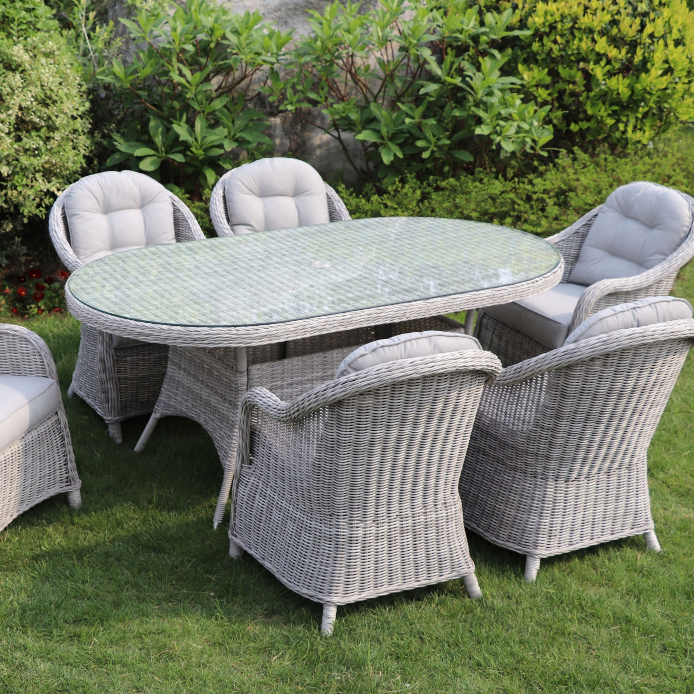 Sepino - 6 Seater Set with Oval Table & Lazy Susan (Light Grey)
