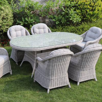 Sepino - 6 Seater Set with Oval Table & Lazy Susan (Light Grey)